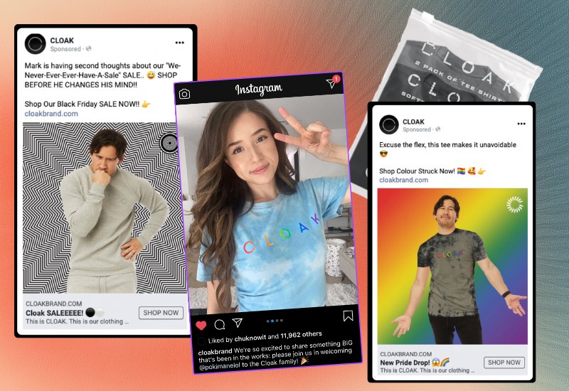 Cloak Brand ads across Facebook and Instagram