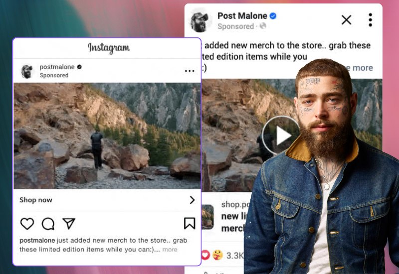 Post Malone merch ads on Instagram